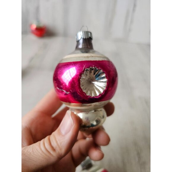 Vintage radko indent double teardrop pink striped ornament mercury glass Xmas tr - Picture 5 of 14